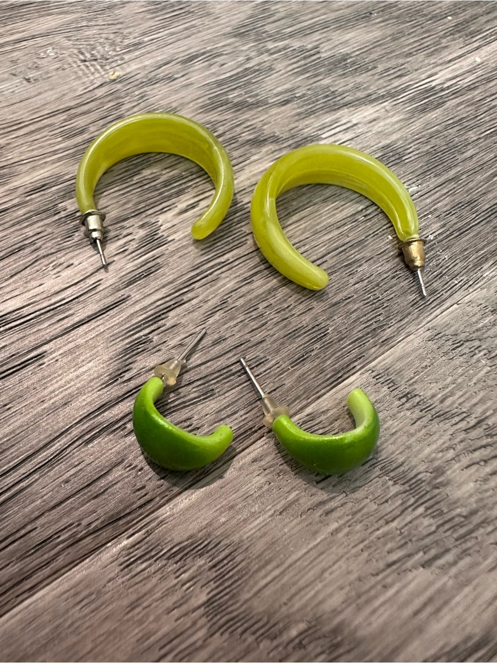 Green Resin Hoop Earrings - Set of Two Pairs